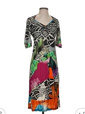 Save The Queen Multi-Color Abstract V-Neck Midi Dress